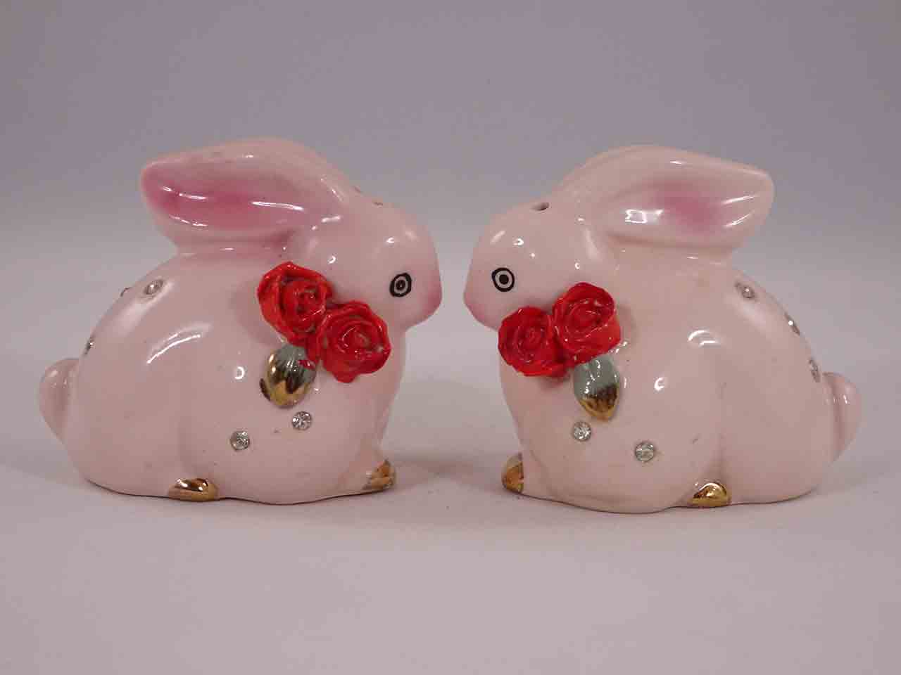34168 Napco Pink Farm Animals with Rhinestones and Delicate Red Flowers - rabbits