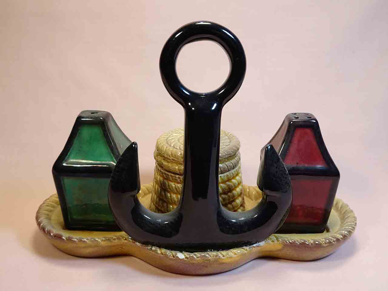 43298 Portugal anchor, rope, and lantern condiment salt and pepper shakers set