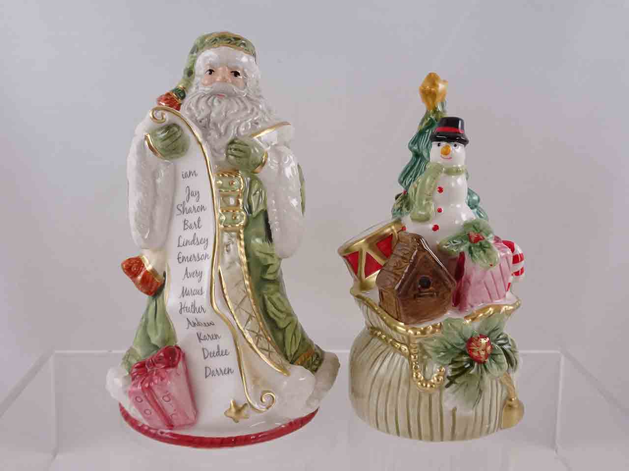 45441 Fitz and Floyd Holiday Home Santa Claus Salt and Pepper Shakers - Green version