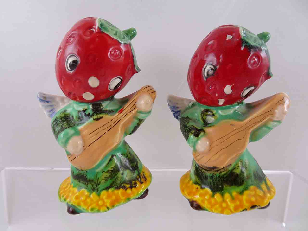 49214 Heavenly Music series - anthropomorphic strawberries playing guitar salt and pepper shakers