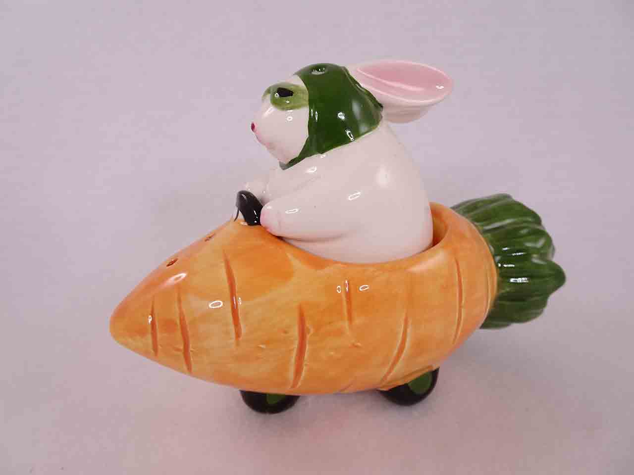 50046 Clay Art salt and pepper shakers series of animals in funny race cars - rabbit in carrot
