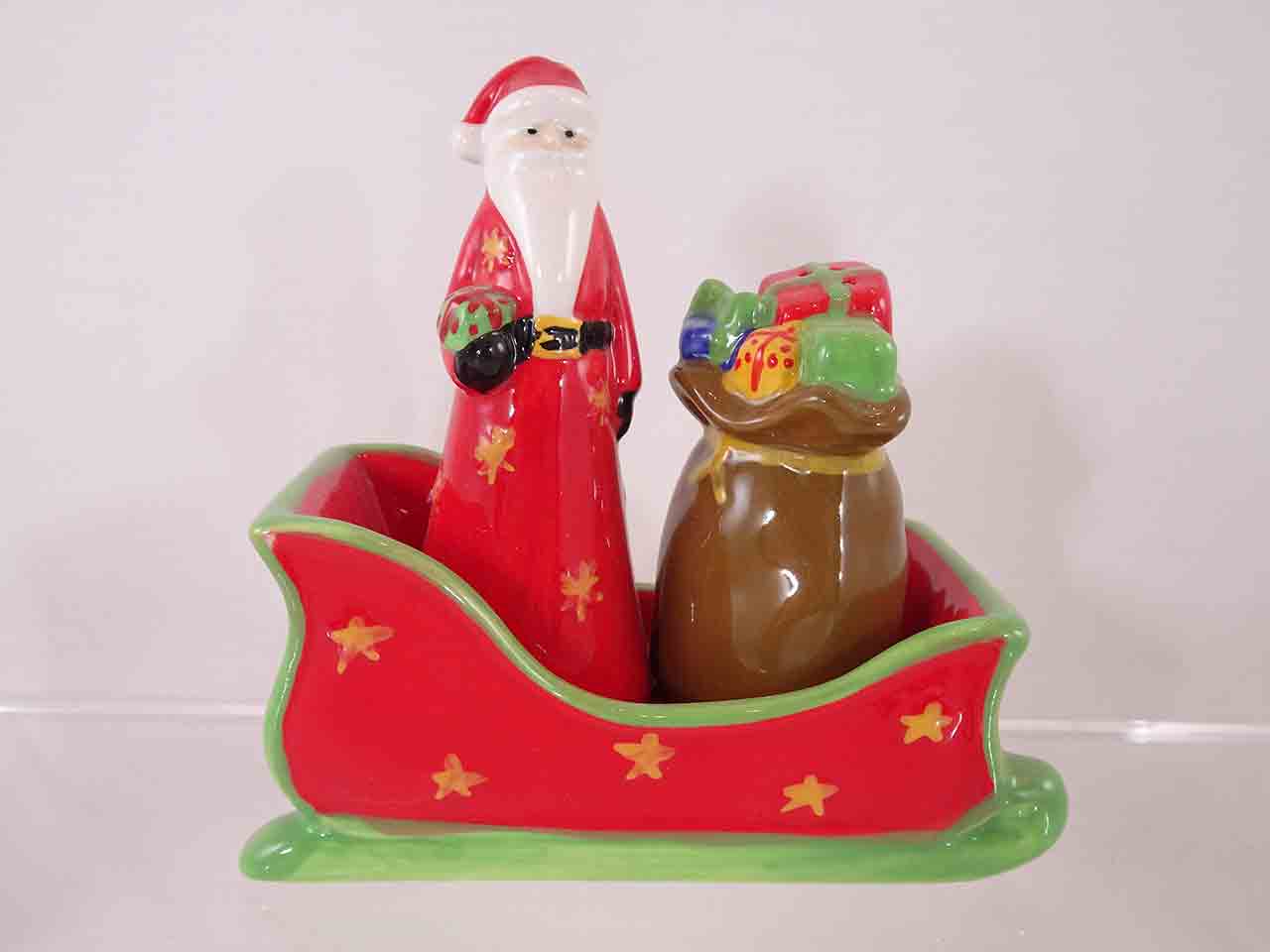 63030 Russ Berrie Christmas sleigh salt and pepper shakers series - Santa Claus
