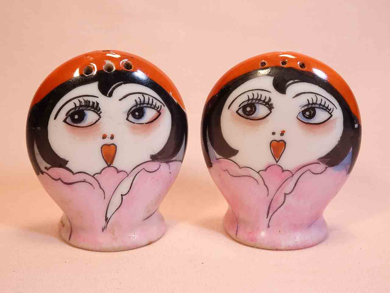 43122 Noritake lusterware flapper lady heads salt and pepper shakers