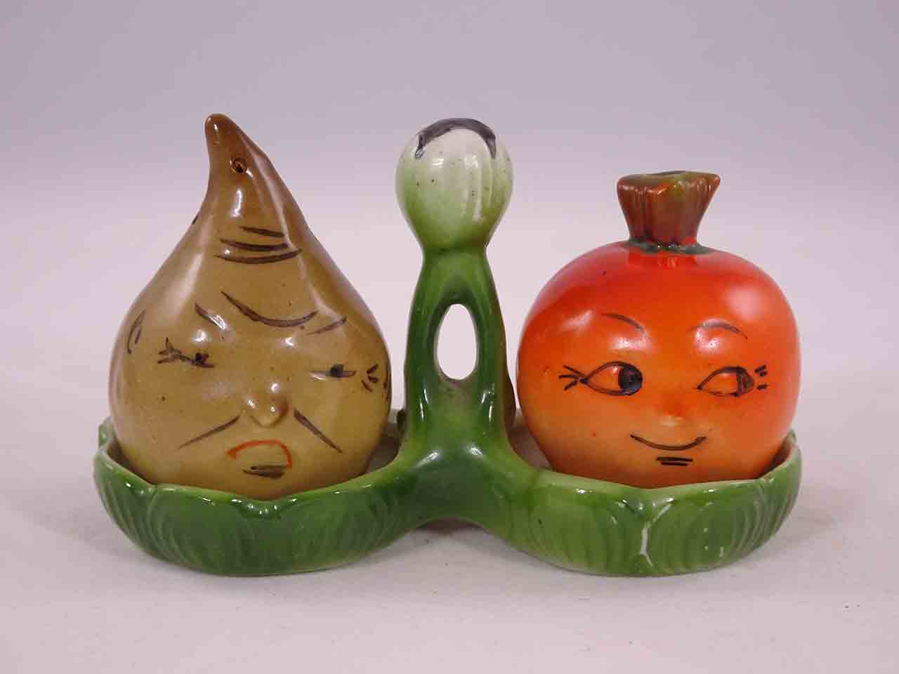 48238 Germany anthropomorphic vegetables on tray salt and pepper shakers