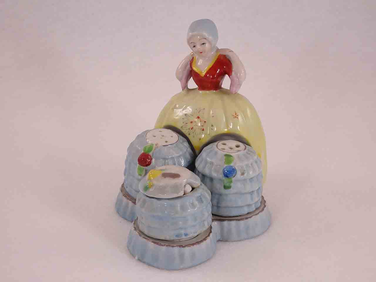 50887 Occupied Japan condiment set and salt and pepper shakers - lady