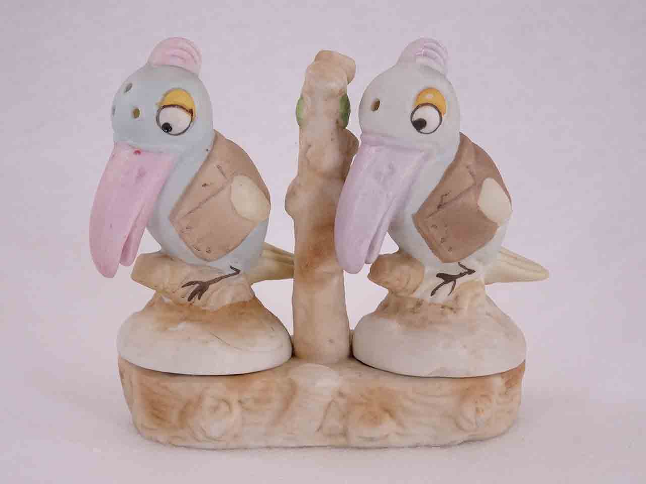 51103 Occupied Japan bisque finished winged animals in bases salt and pepper shakers - parrots