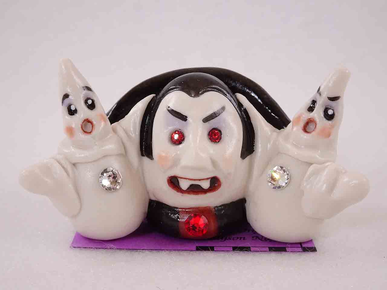 51218 Allyson Nagel miniature one piece holiday salt and pepper shakers - Halloween Dracula vampire and ghosts