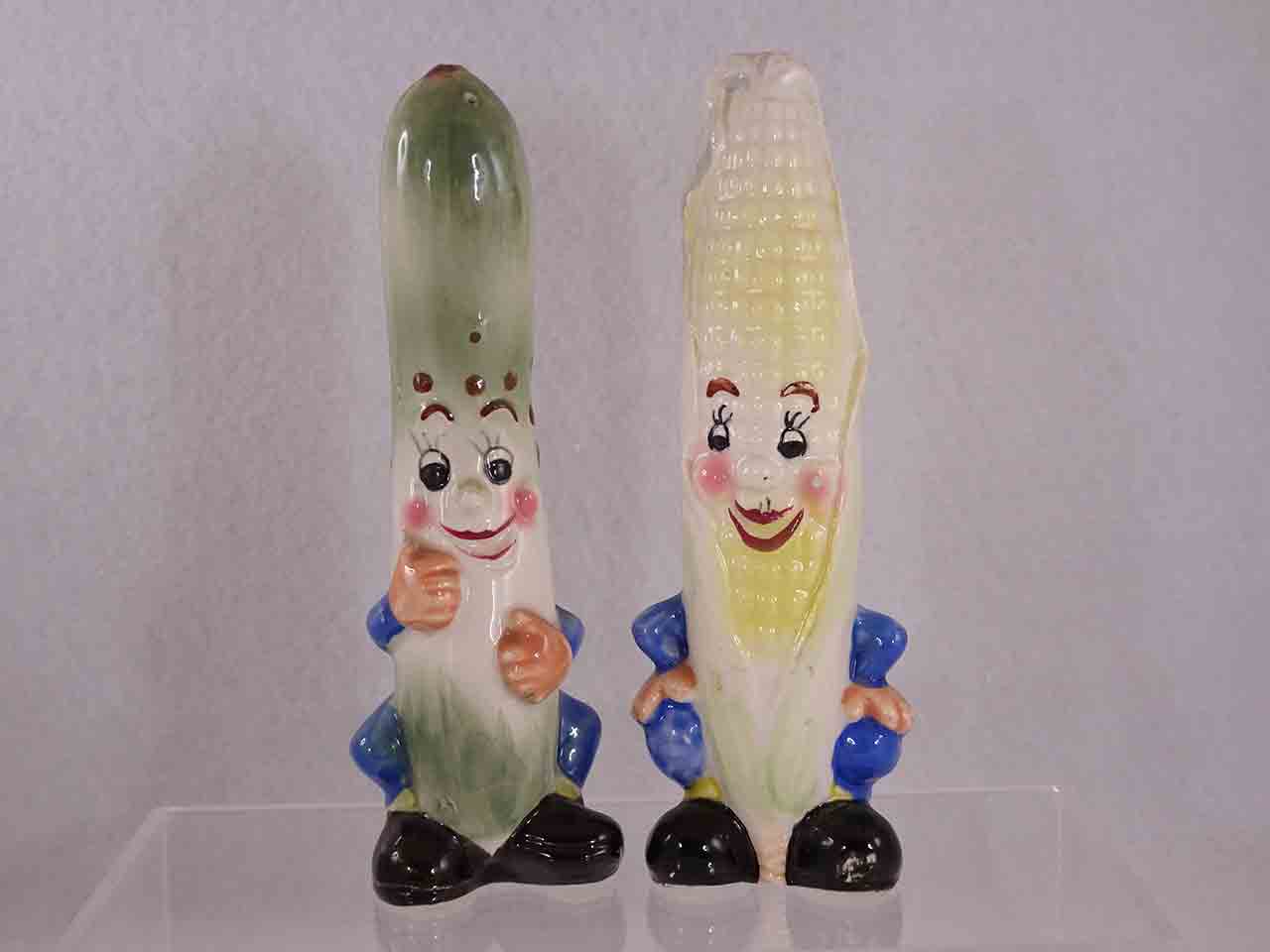 52453 Anthropomorphic tall vegetable salt and pepper shakers - cucumber and corn