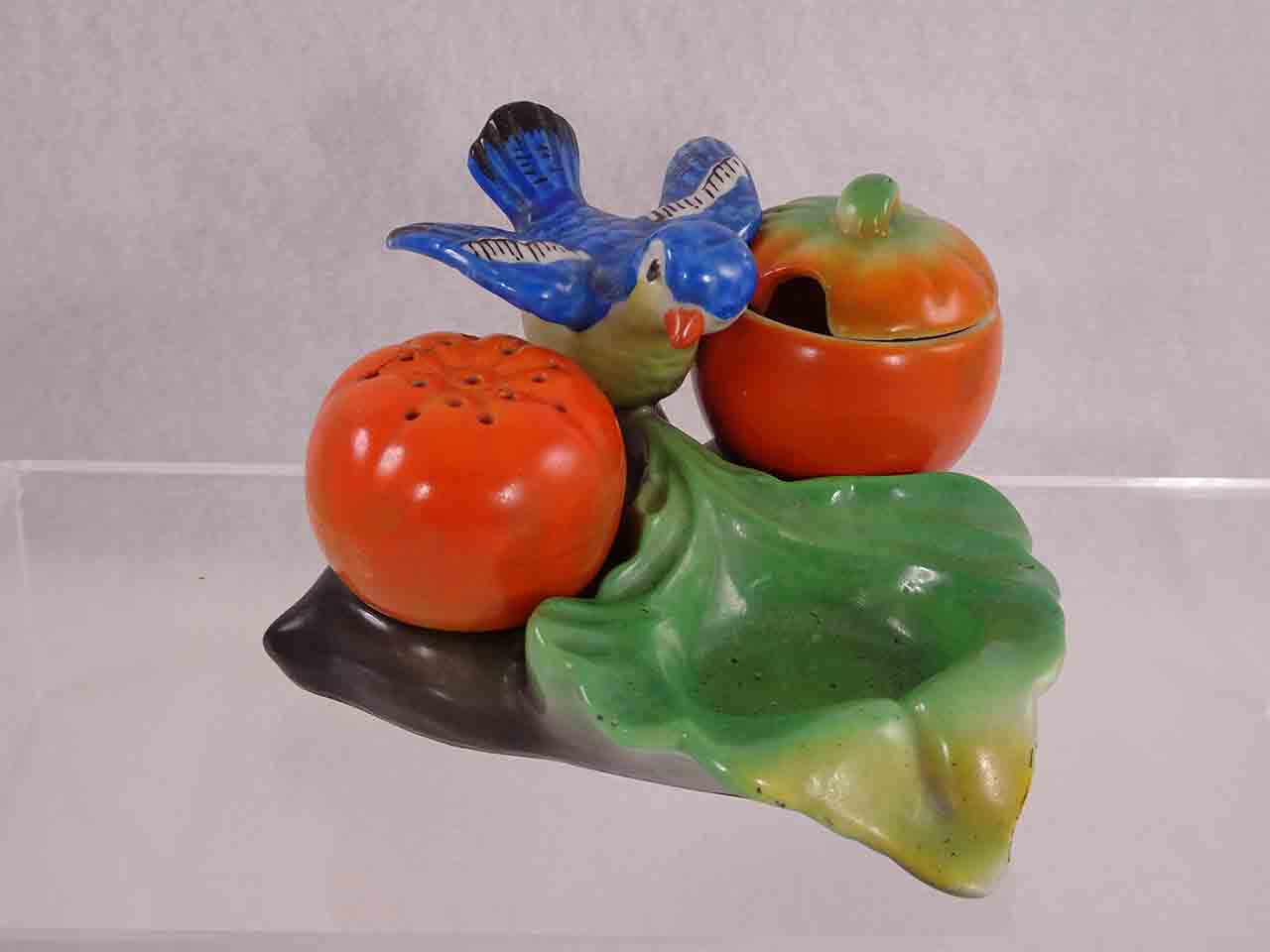 52645 Bird with pumpkins condiment set salt and pepper shakers