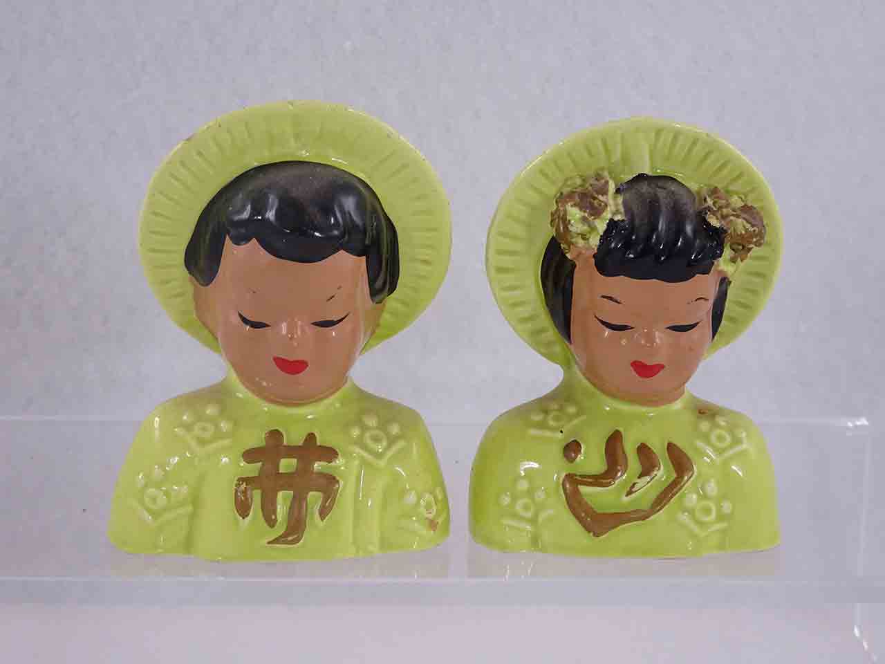 52873 Cold painted Asian busts salt and pepper shakers