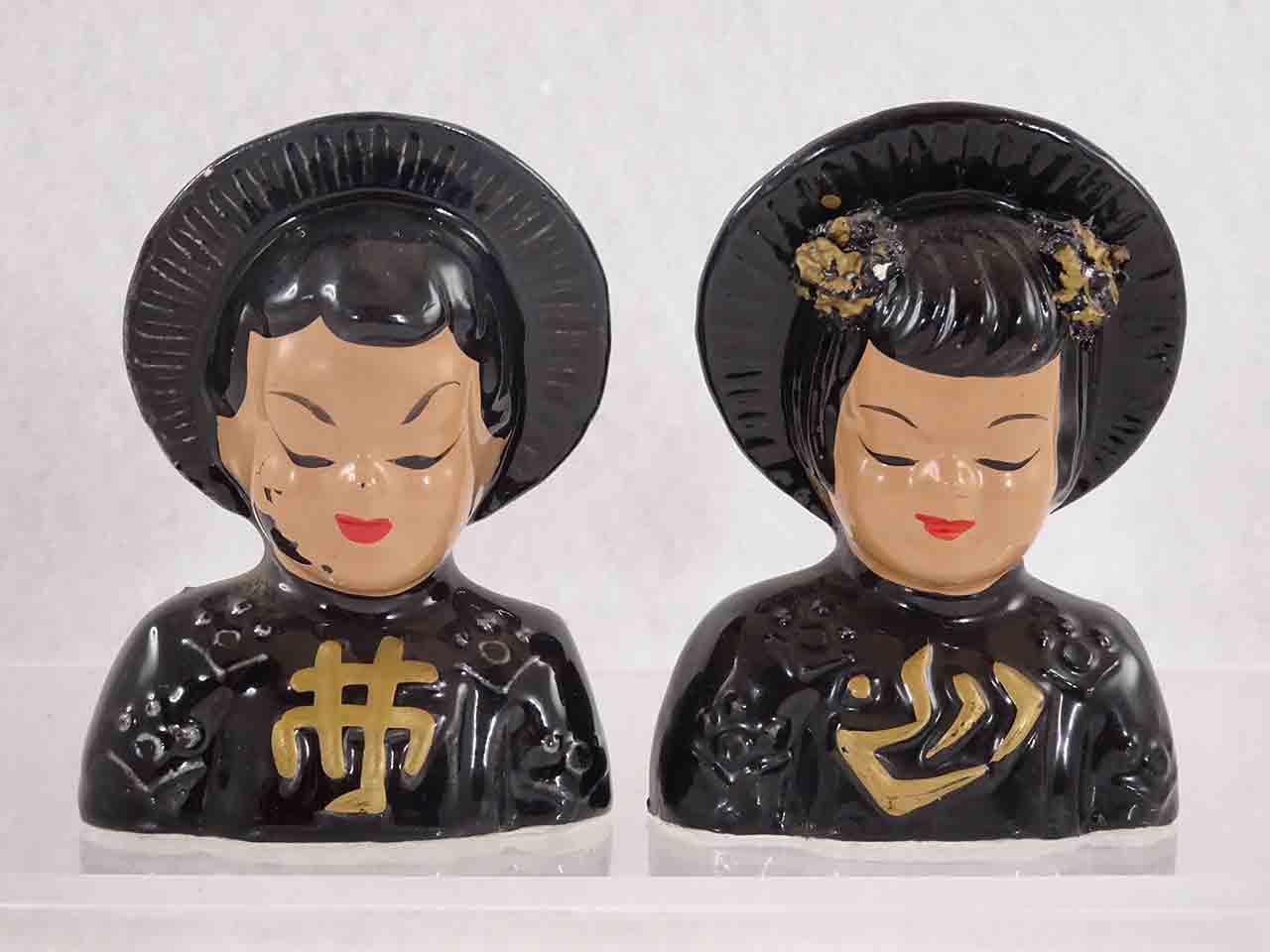 52874 Cold painted Asian busts salt and pepper shakers