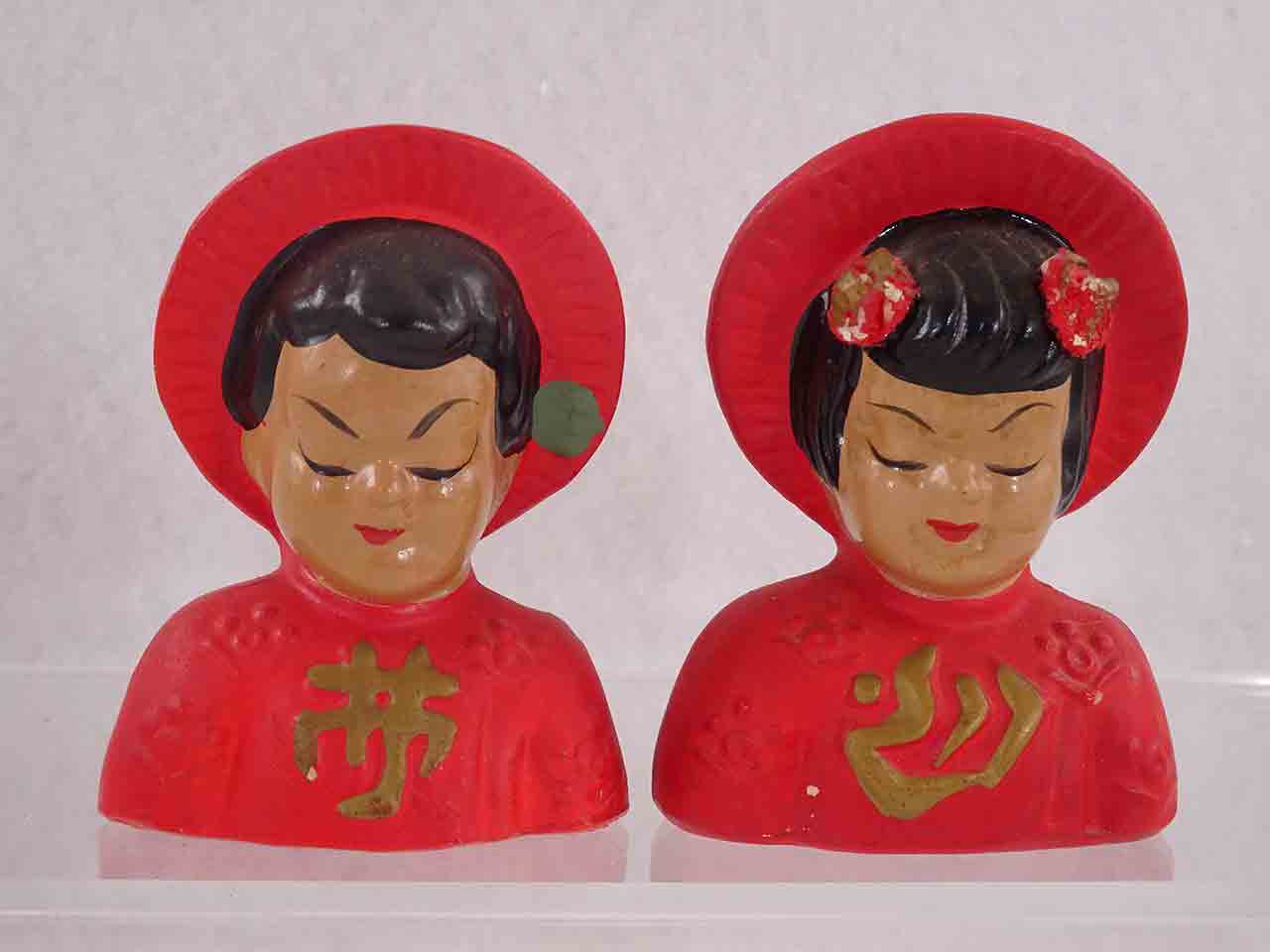 52875 Cold painted Asian busts salt and pepper shakers