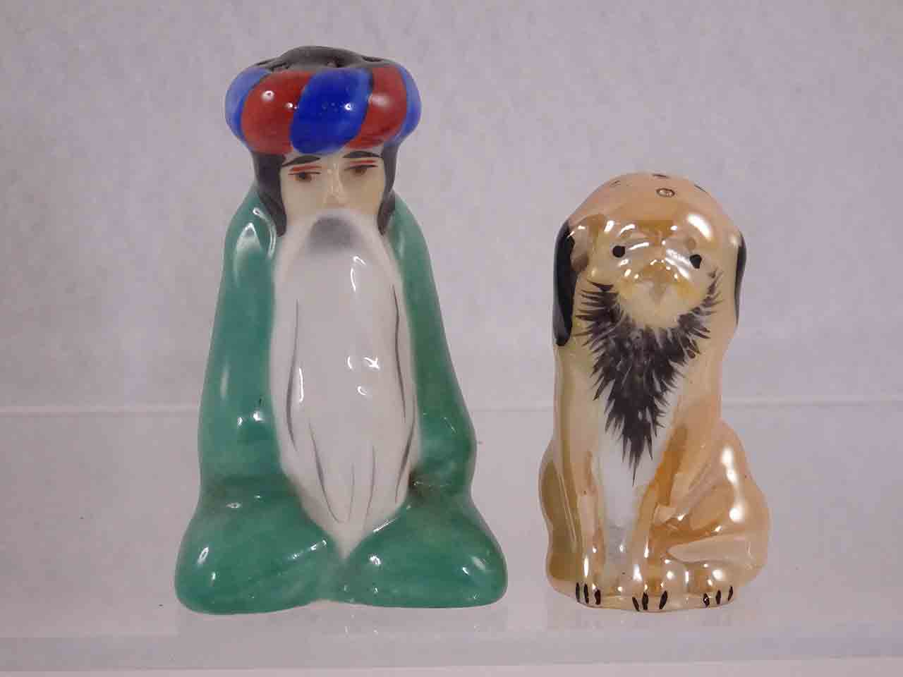 53009 Lusterware Middle Eastern / Arab man with bearded dog from France salt and pepper shakers