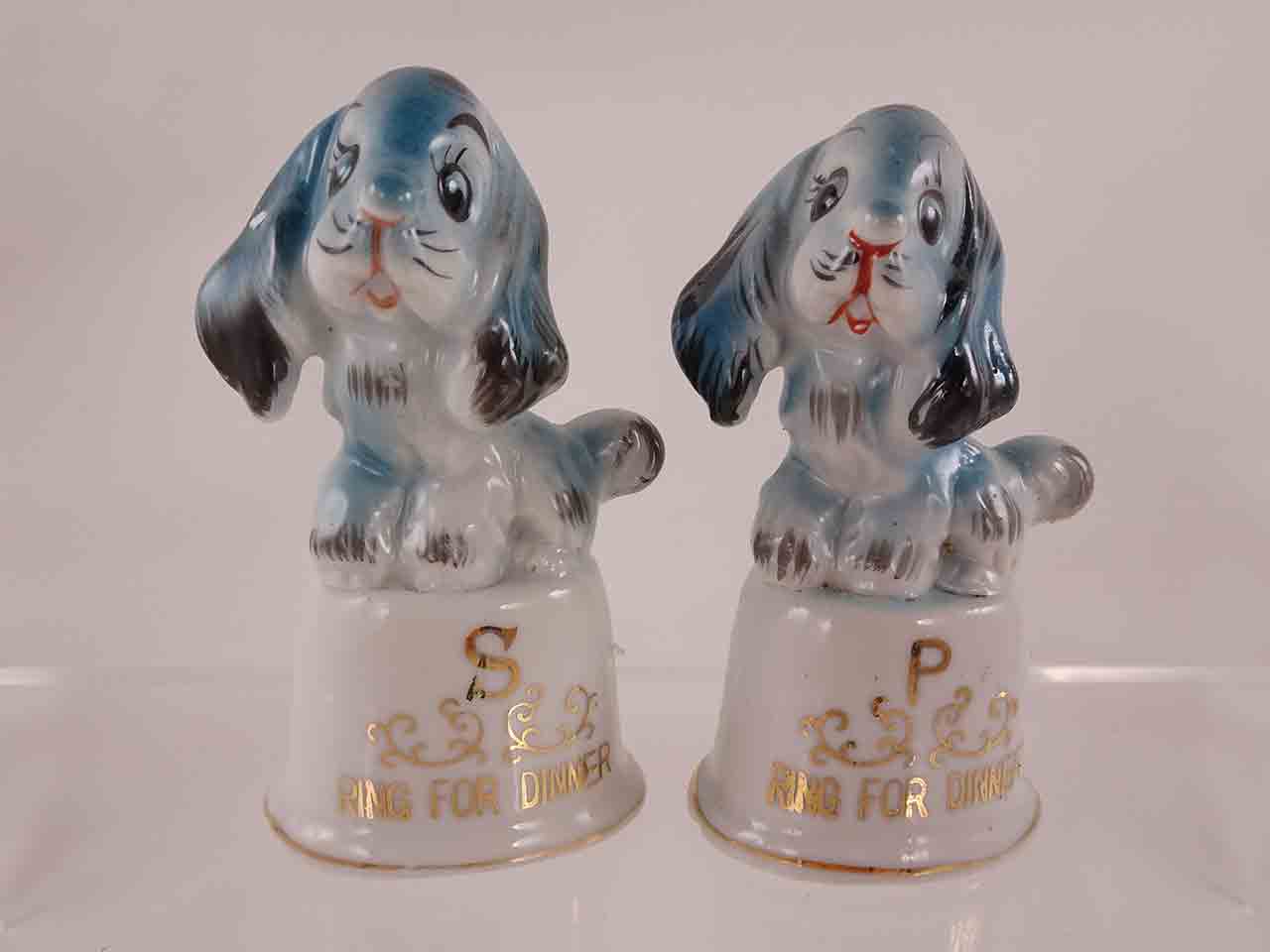 53890 Dogs on dinner bells salt and pepper shakers