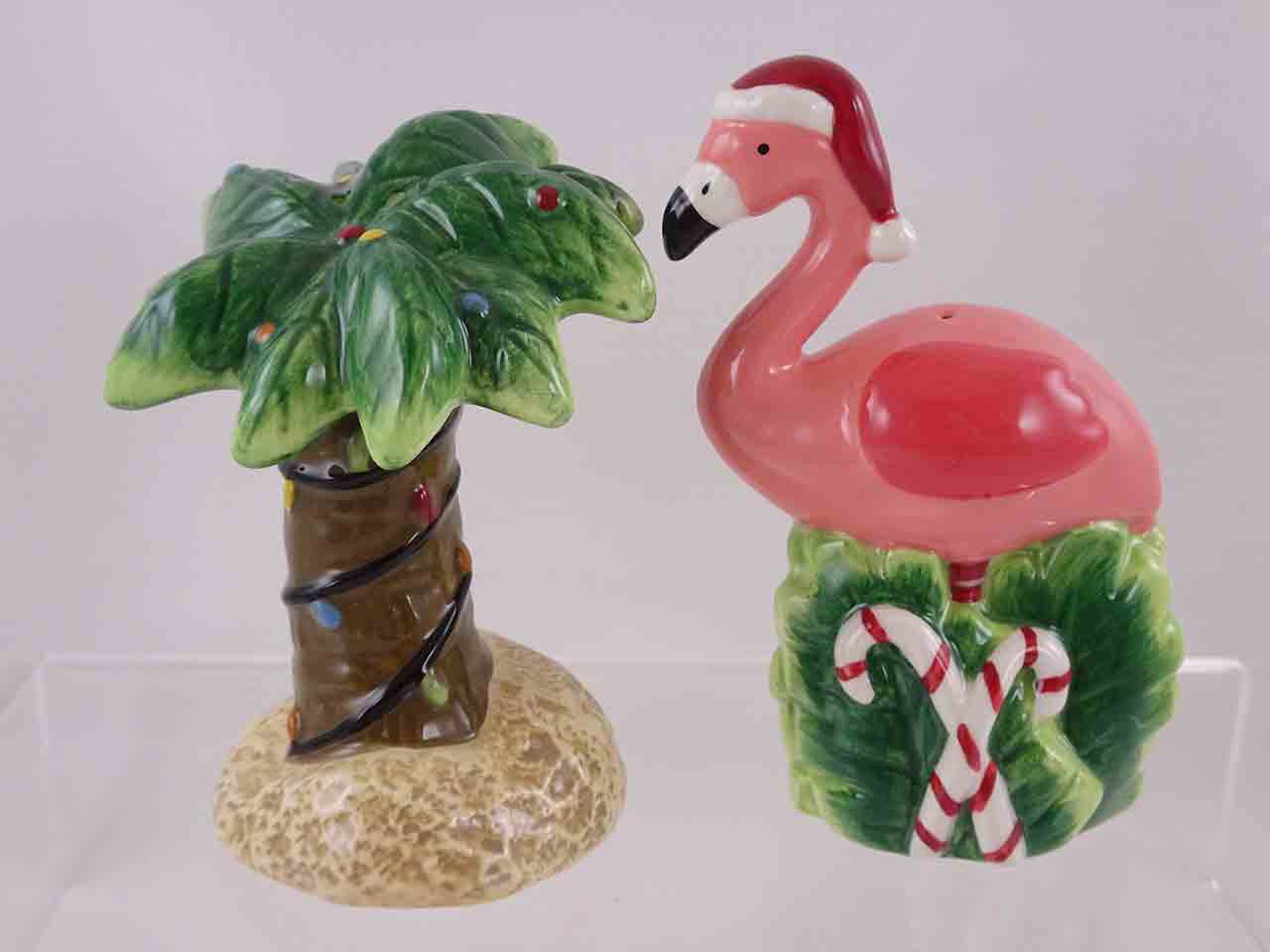 54904 Christmas flamingo and palm tree salt and pepper shakers