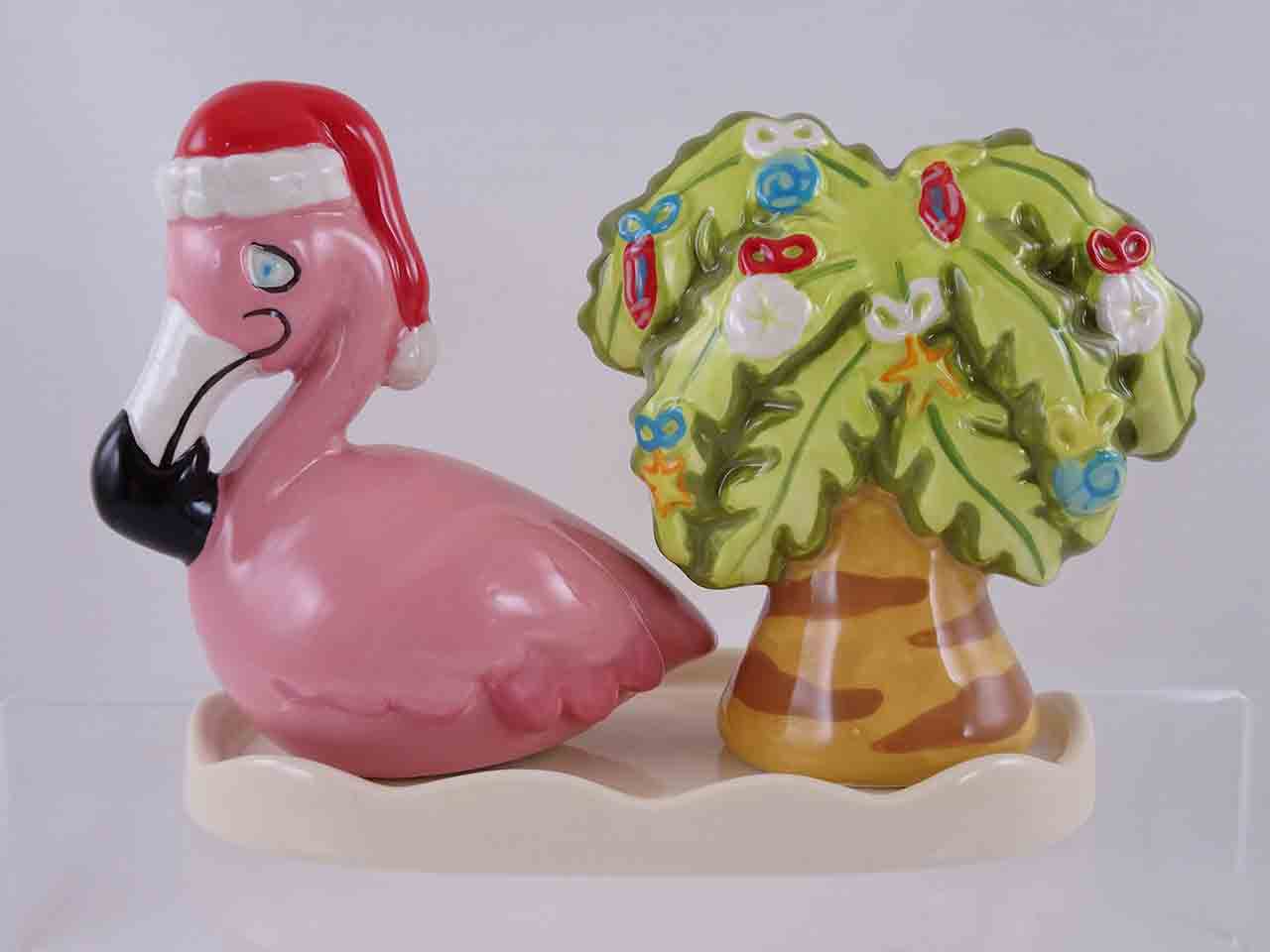 54905 Christmas flamingo and palm tree salt and pepper shakers