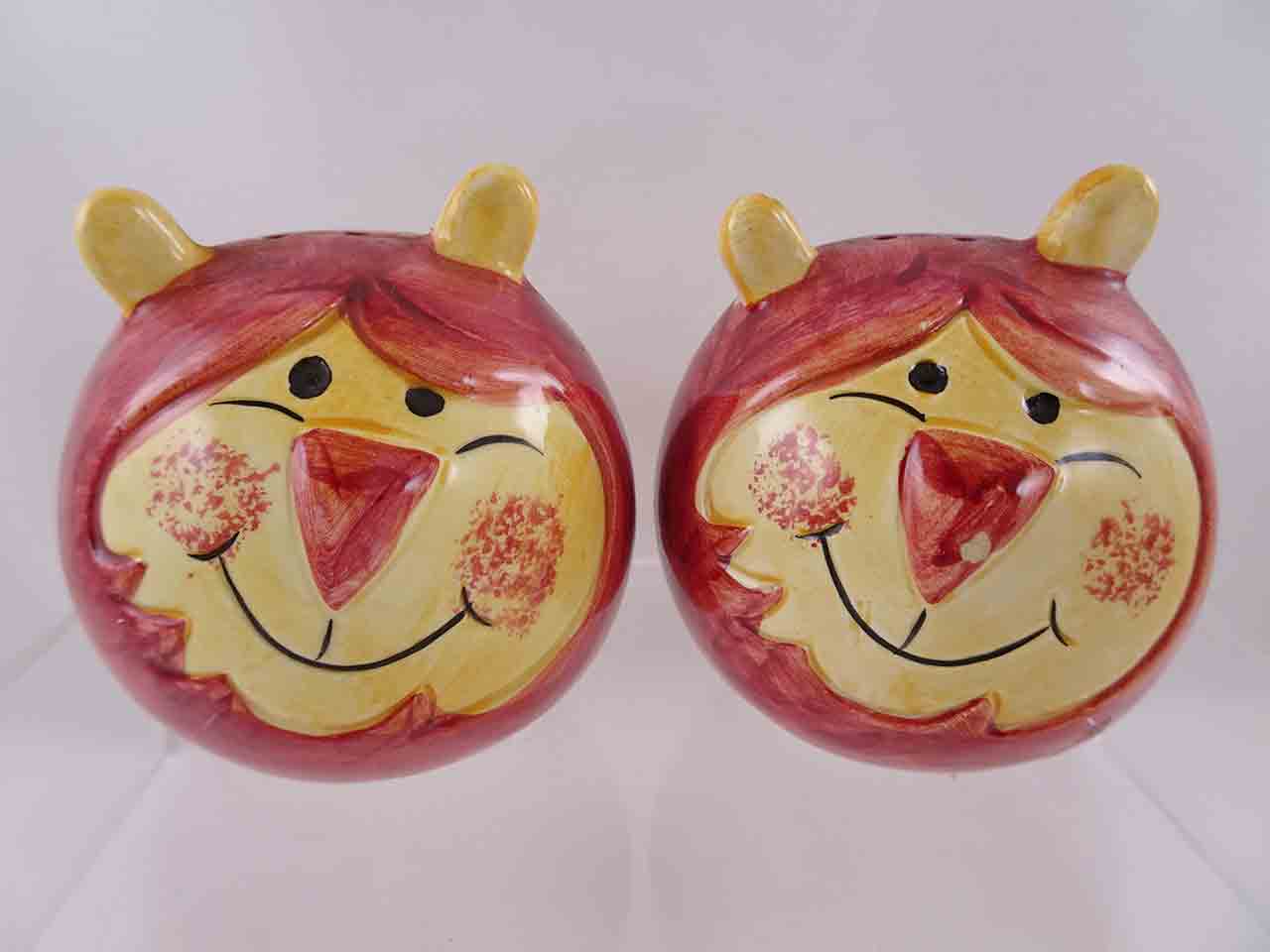 57395 Japan big round animal heads salt and pepper shakers - lions