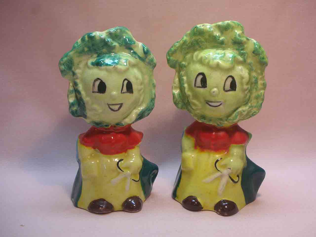 1626 Anthropomorphic vegetable farms salt and pepper shakers called "Country Cousins" - Lettuce