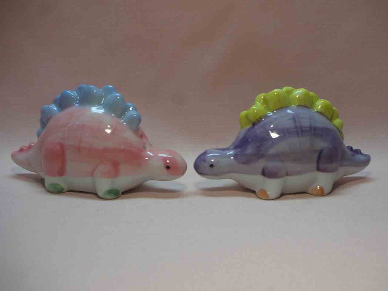 1808 Takahashi Japan little colorful dinosaurs series of salt and pepper shakers - stegosaurus