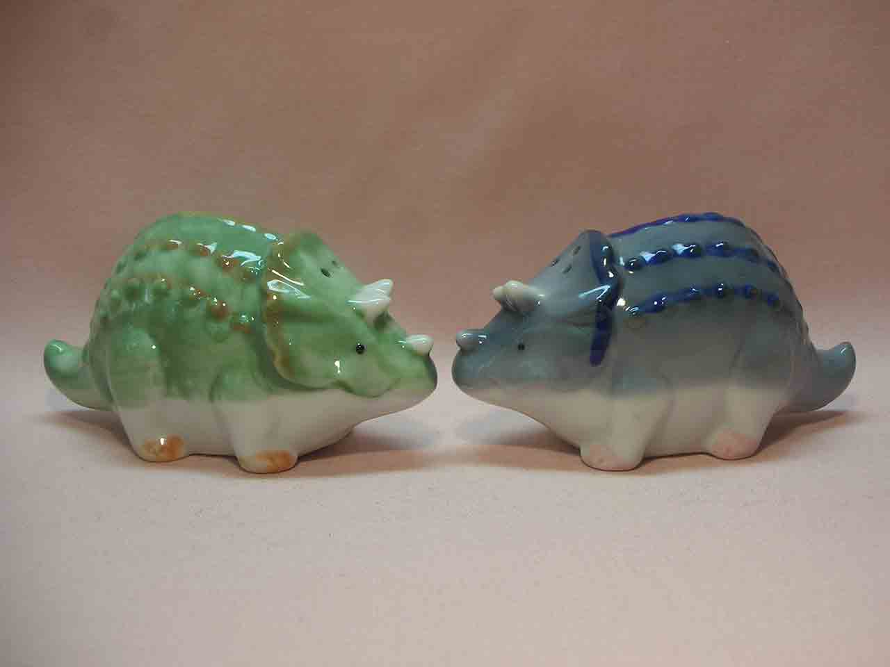 1817 Takahashi Japan little colorful dinosaurs series of salt and pepper shakers - triceratops