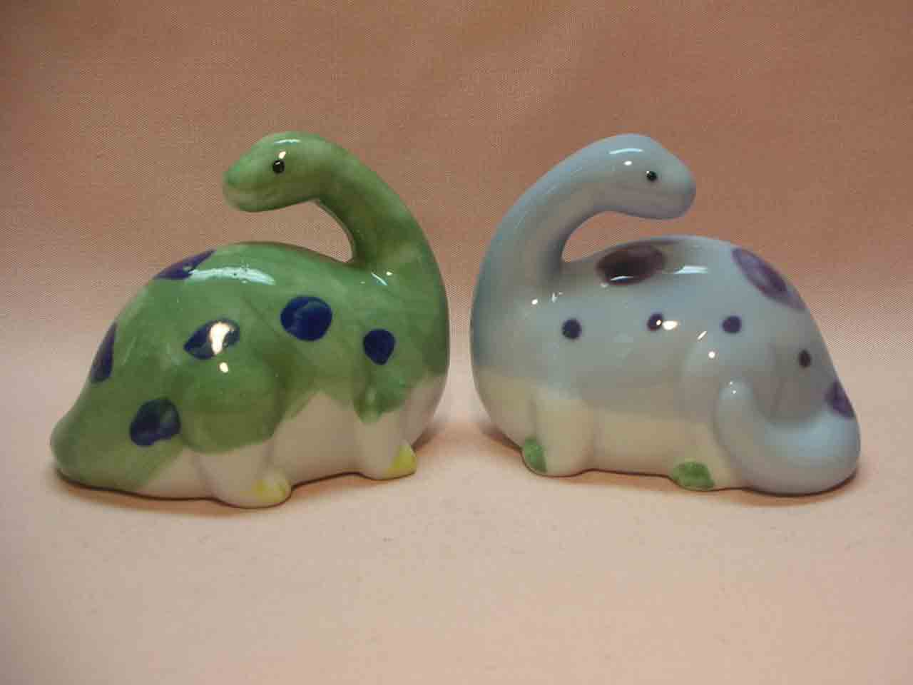 1822 Takahashi Japan little colorful dinosaurs series of salt and pepper shakers - brontosaurus