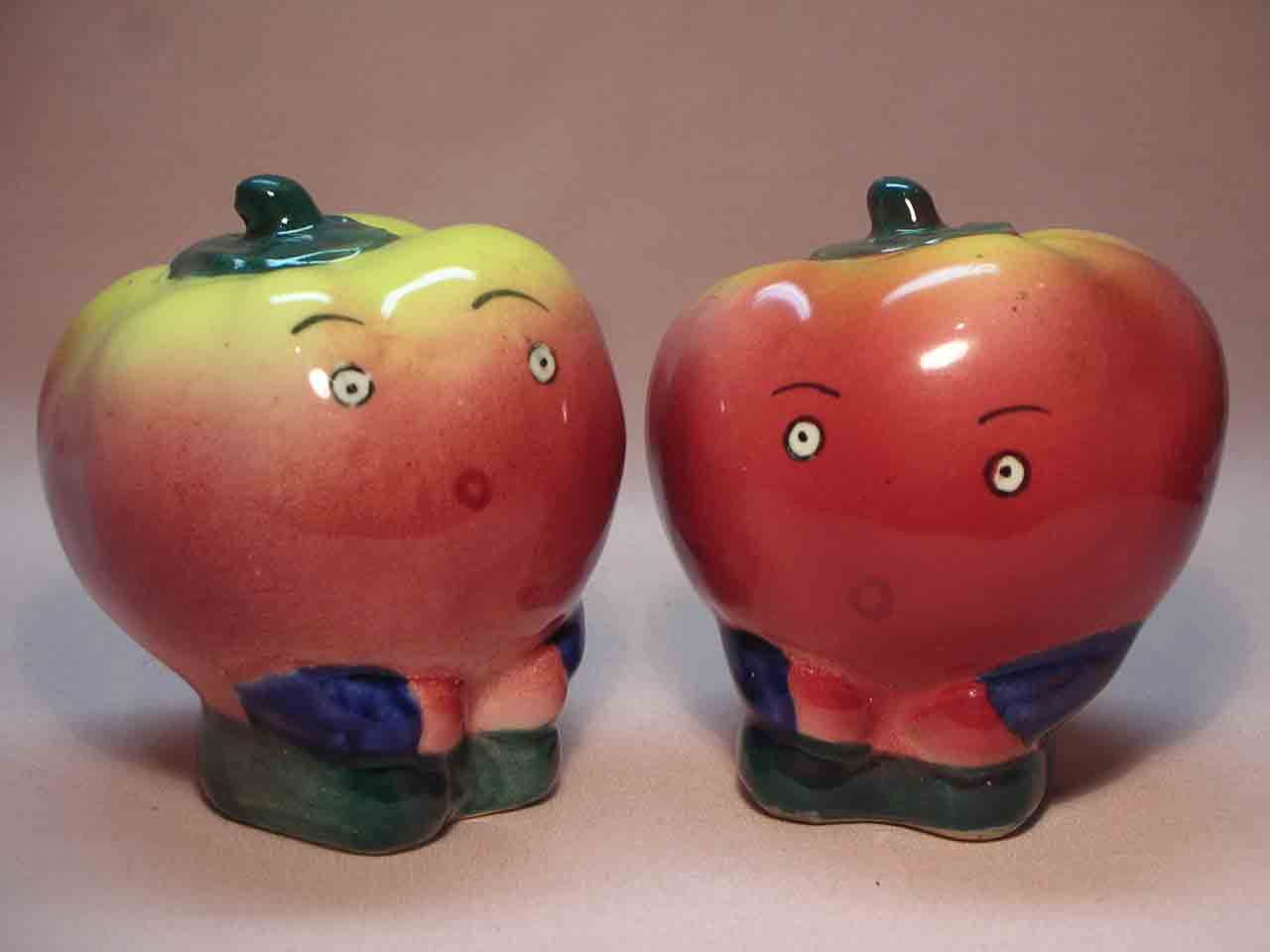 1933 Teenie Weenie series of anthropomorphic mixed vegetables and fruit salt and pepper shakers - tomatoes