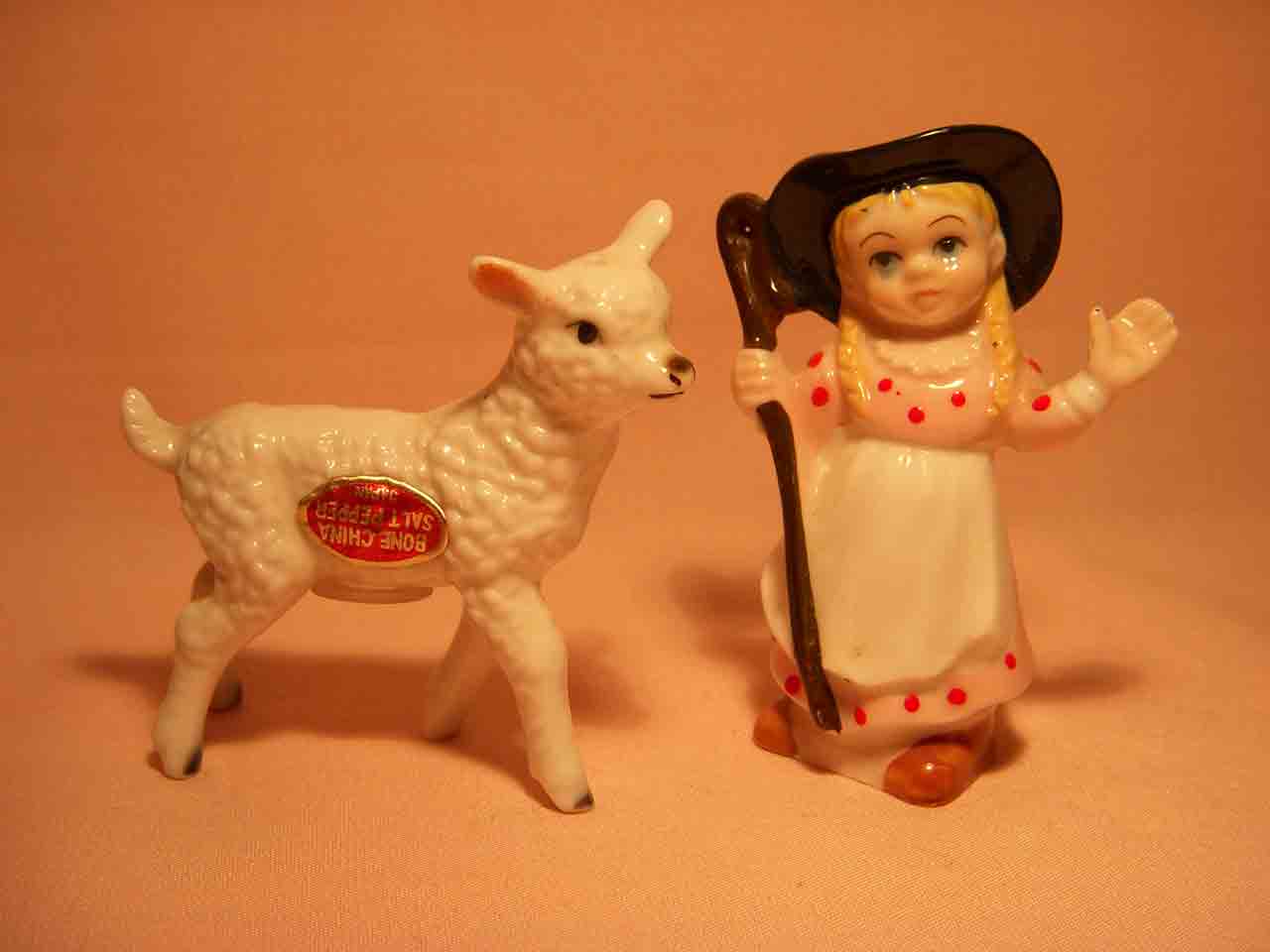 6638 Bone China miniature nursery rhymes salt and pepper shakers - Little Bo Peep