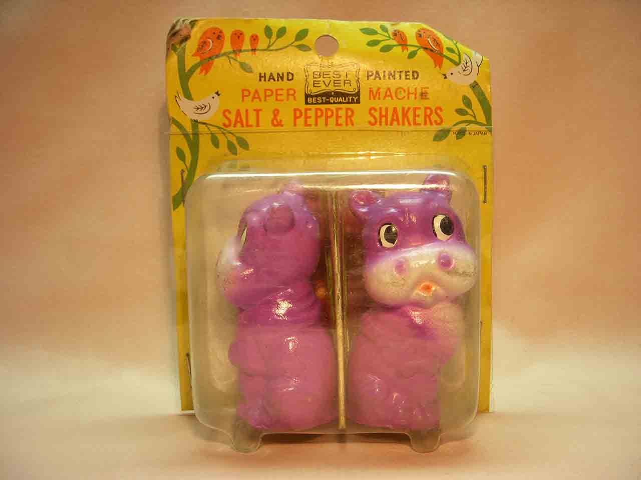 7301 Paper Mache series - hippos - salt and pepper shakers