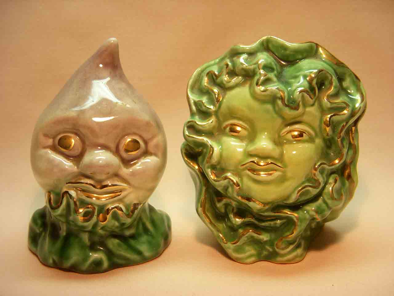 21599 Vallona Starr anthropomorphic turnip and lettuce salt and pepper shakers