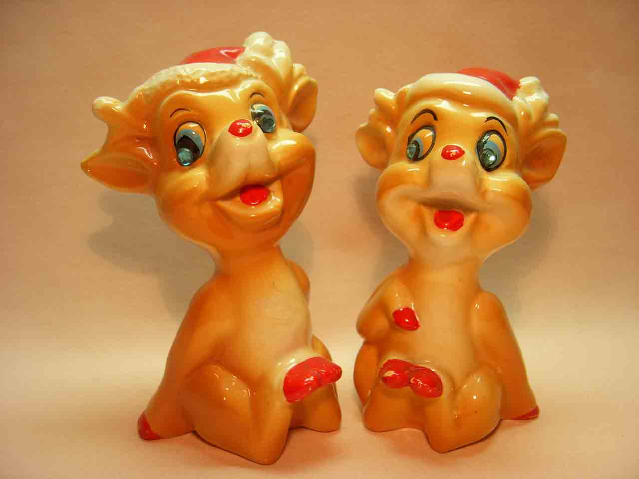 21922 Rudolph Red-Rosed Reindeer Kreiss salt and pepper shakers