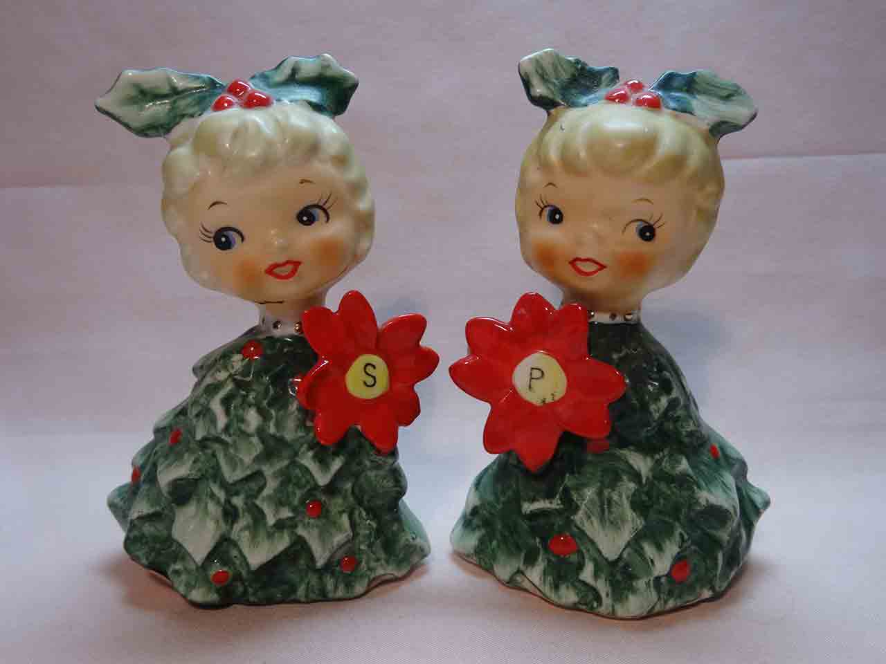 26795 Holly / mistletoe girls by Holt Howard salt and pepper shakers