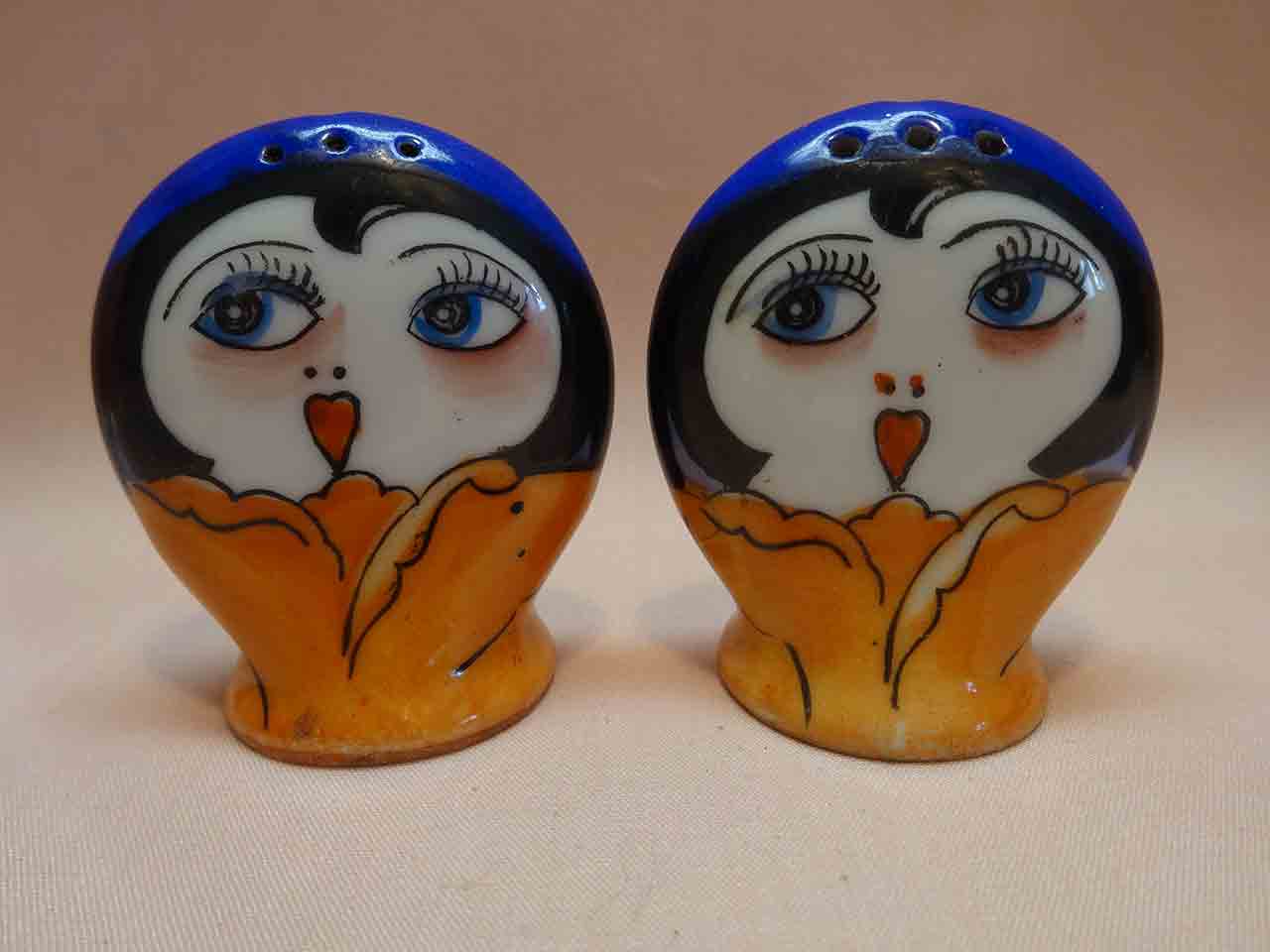 27061 Noritake lusterware flapper lady heads salt and pepper shakers
