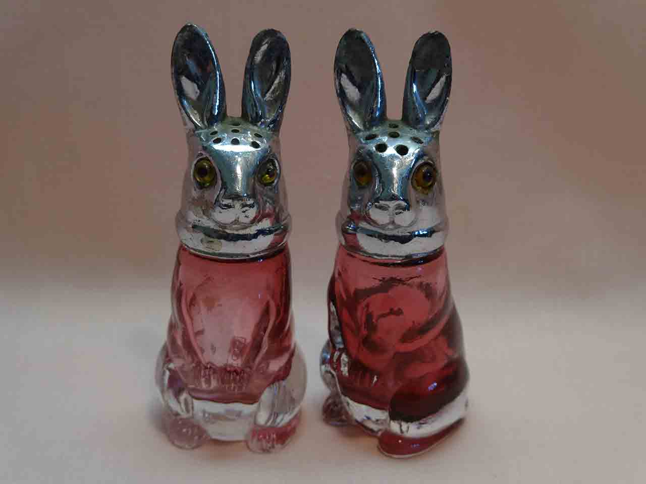 27098 Farber antique glass rabbit salt and pepper shakers